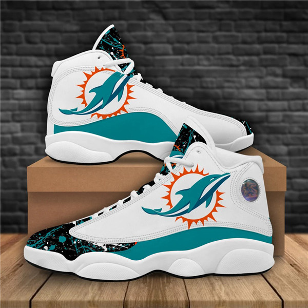 Women's Miami Dolphins AJ13 Series High Top Leather Sneakers 001